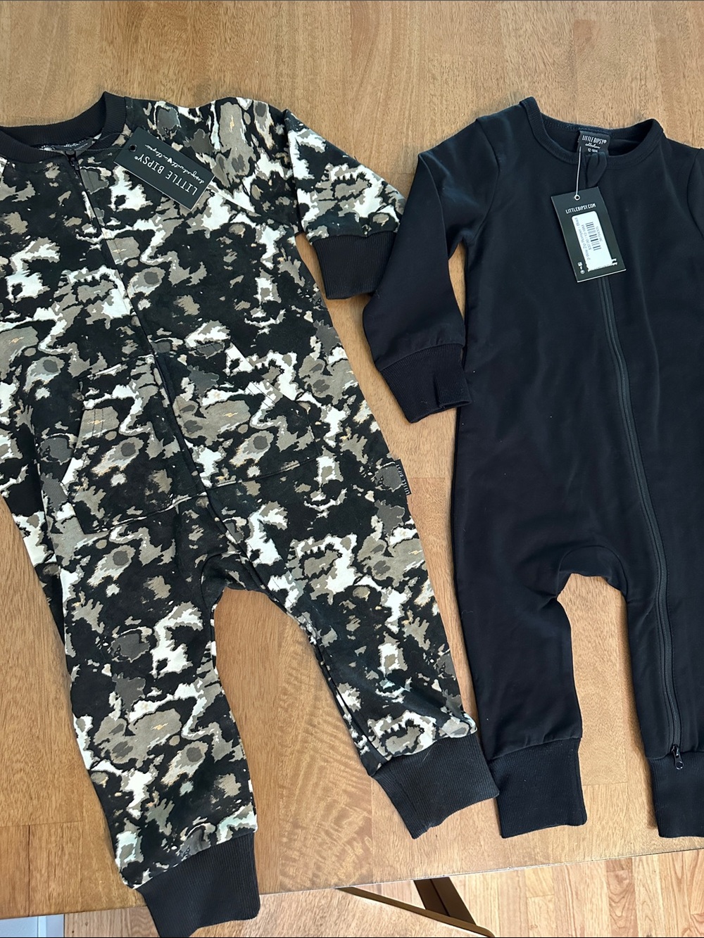 NWT Little Bipsy Black & Camouflage Zip-Front Baby One-Piece Set 12-18mo